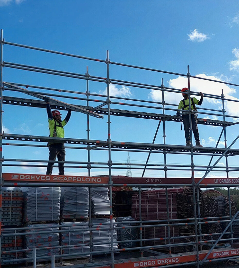CISRS-trained A-Line Scaffolding team erecting a scaffold in Abingdon, Oxfordshire, and the UK