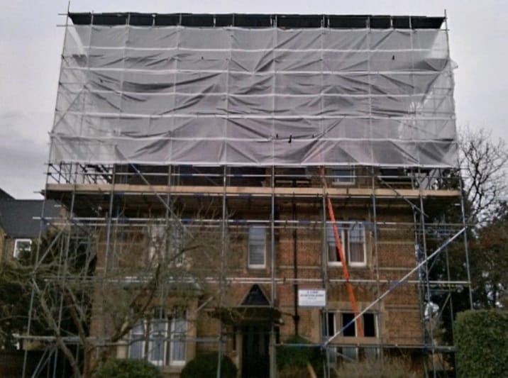 Temporary roof with shrink wrap encapsulation installed by A-Line Scaffolding on a property in Abingdon, Oxfordshire, and the UK